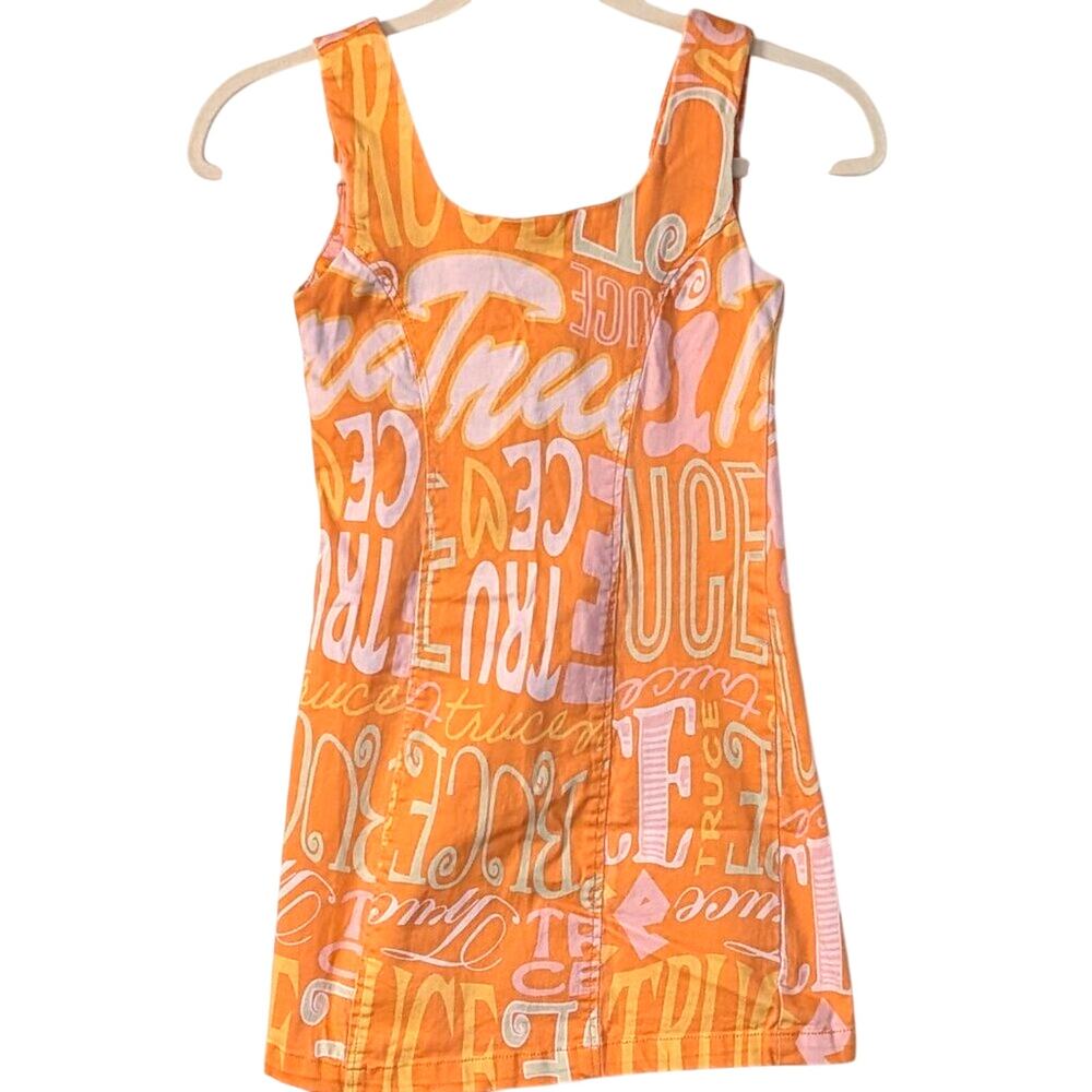 TRUCE Girls Orange Logo Print Tank Dress Size M 10/12 Sleeveless